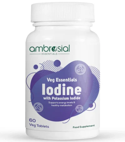 Ambrosial Iodine 5000mcg with Potassium Iodide 2500mcg, a potent formula for optimal thyroid health. This super dose of iodine from natural potassium iodide ensures your body gets the essential nutrients it needs. Support healthy thyroid function, electrolyte balance, kidney health, pH levels, and muscle well-being. Elevate your wellness with Ambrosial Iodine. About this Product: Supports healthy thyroid function: Our Ambrosial Iodine with Potassium Iodide supplement provides essential support for maintaining a healthy thyroid. It aids in treating thyroid hormone-related diseases and supports thyroid hormone synthesis. Maintains electrolyte balance: Our iodine supplement helps regulate electrolyte balance in the body, including sodium levels. It plays a crucial role in controlling muscle and nerve function and maintaining proper acid-base balance. Reduces the risk of kidney diseases: The powerful combination of iodine and potassium iodide in our supplement boosts renal function, reducing the risk of kidney diseases and promoting kidney health. Promotes balanced pH levels: Ambrosial Iodine & Potassium Iodide Supplement ensures that the body's pH levels are maintained within a healthy range, supporting overall well-being. Alleviates muscle cramps: The presence of iodine and potassium iodide in our supplement helps alleviate muscle cramps and supports healthy muscular function and a strong nervous system. Buy Ambrosial Iodine with Potassium Iodide online within Kingdom, including England, Scotland, Wales and Northern Ireland, etc.